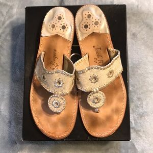 Jack Rogers Platinum and Linen Classic Sandals